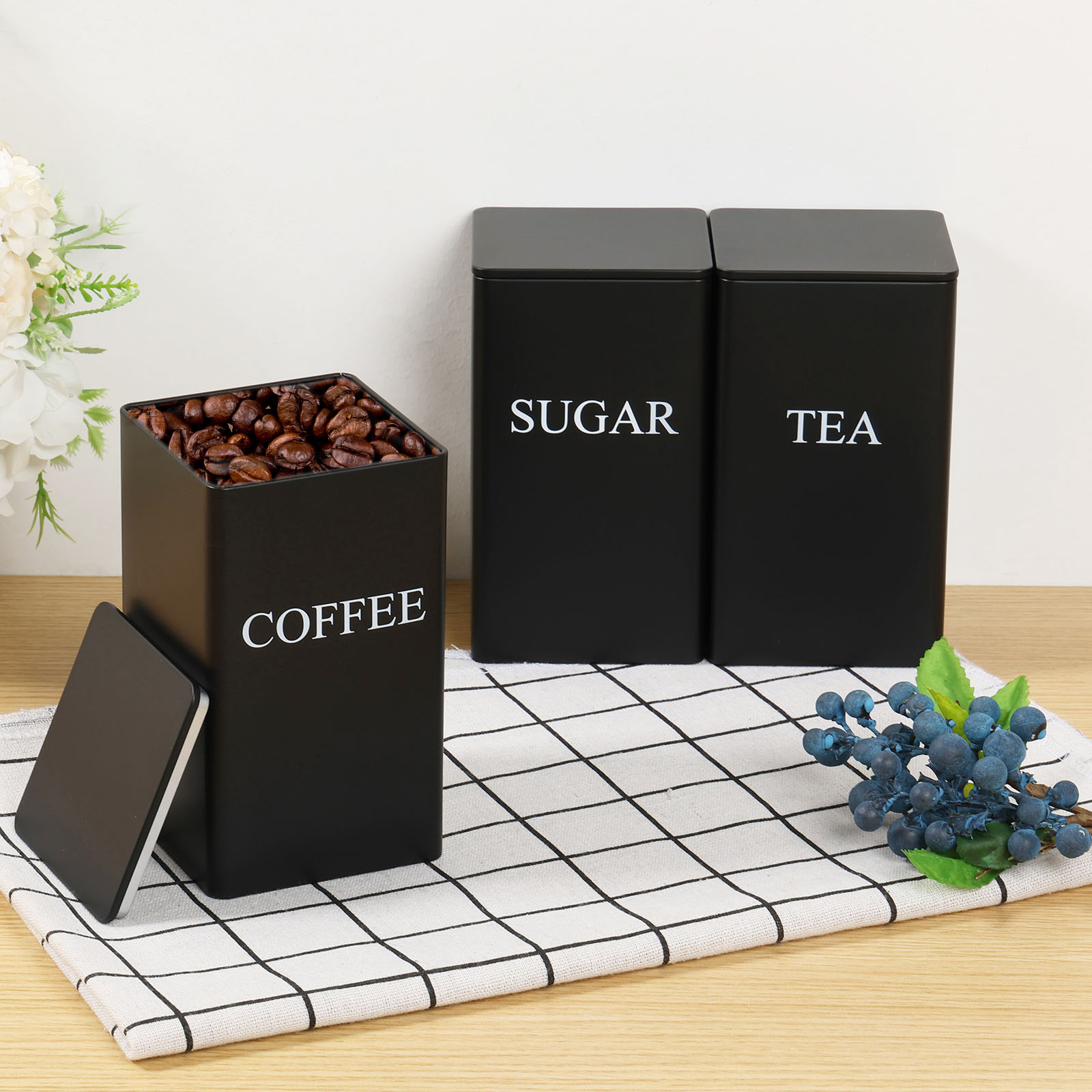 Coffee Tea And Sugar Set - 3 pçs caixas de armazenamento de