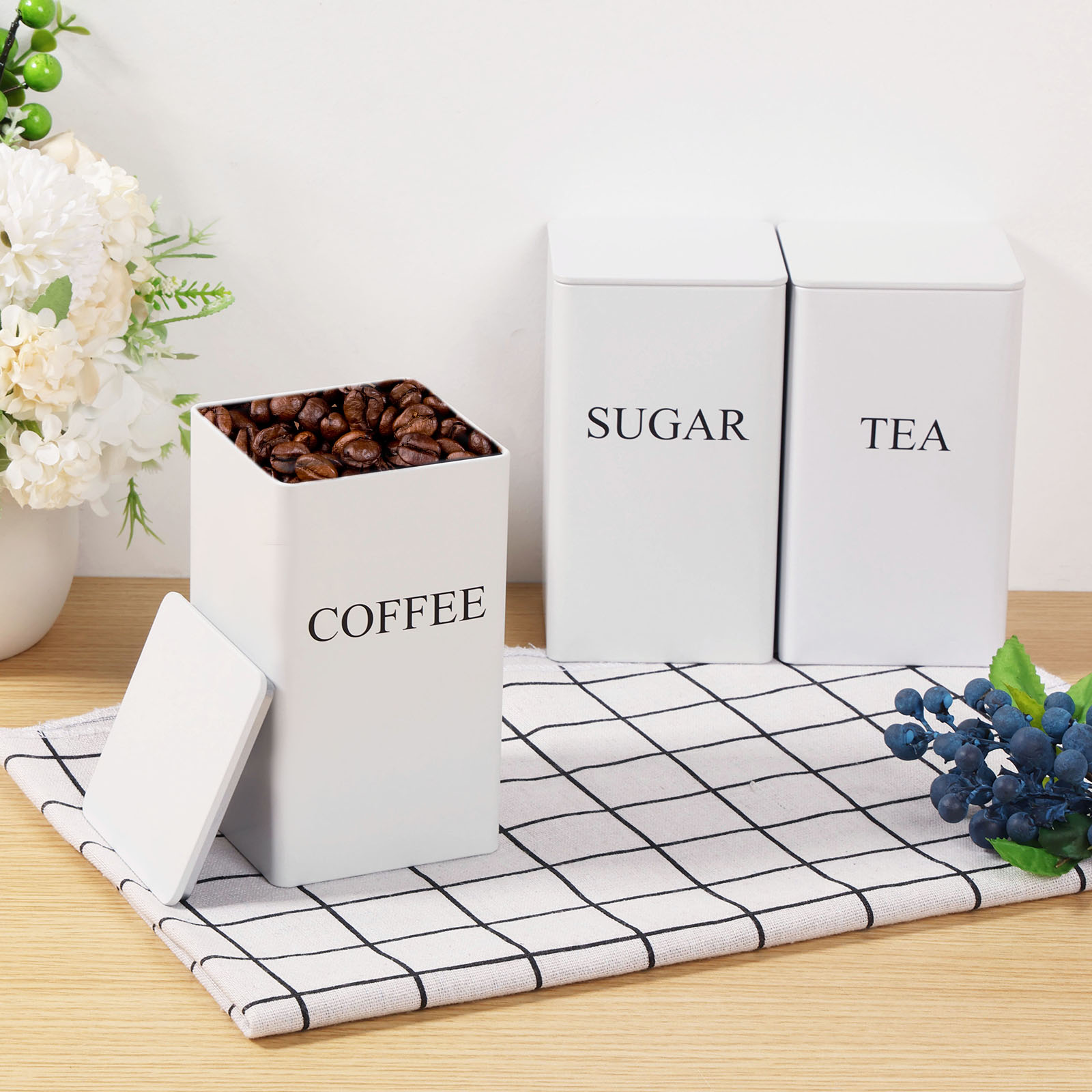3 pçs caixas de armazenamento  - Coffee Tea And Sugar Set avaliação e preço