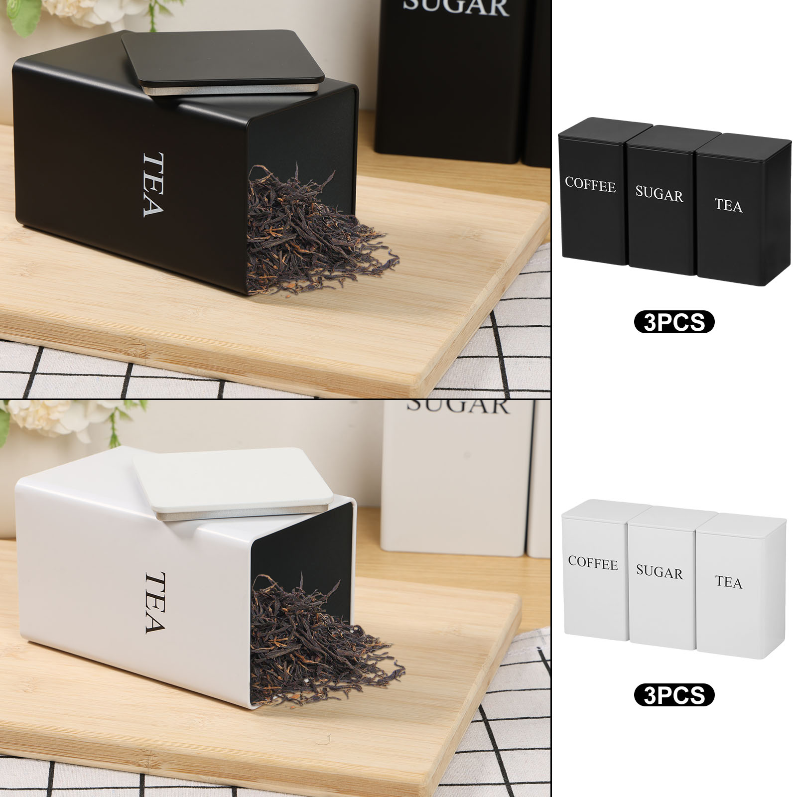 3 pçs caixas de armazenamento  - Coffee Tea And Sugar Set avaliação e preço